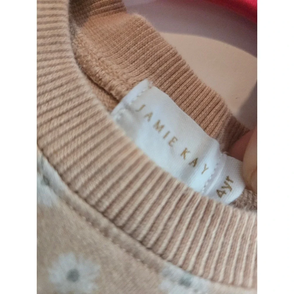 Jamie Kay Girls Daisy Floral Long Sleeve Organic Cotton Dress Blush Tan 4Y
